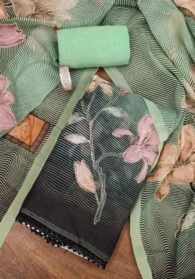 Green Embroidered Oragnza Dress Material