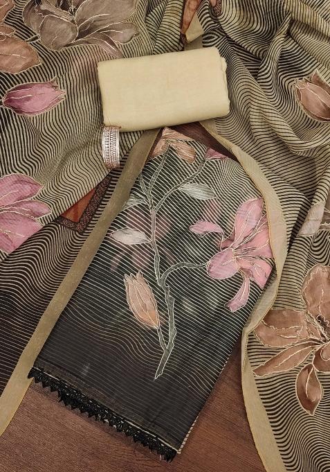 Peach Embroidered Oragnza Dress Material