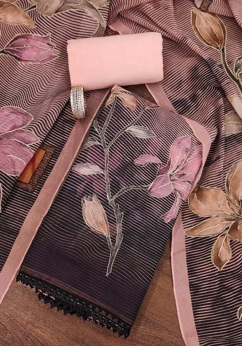 Pink Striped Organza Straight Kurta Set