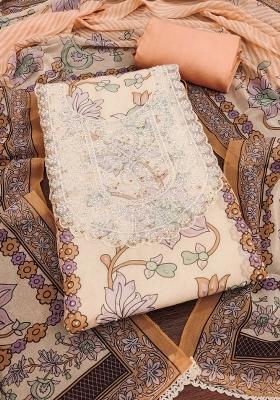 Orange Embroidered Oragnza Dress Material