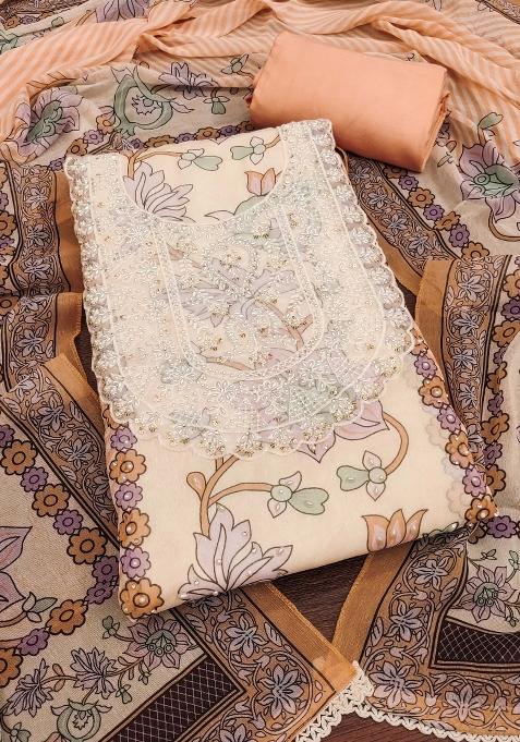 Orange Embroidered Oragnza Dress Material