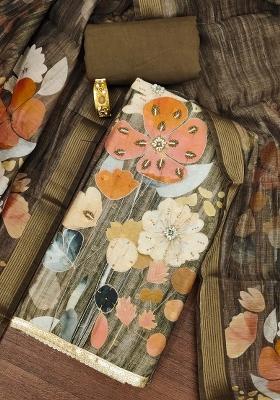 Olive Embroidered Cotton Blend Dress Material