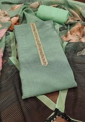 Green Embroidered Oragnza Dress Material