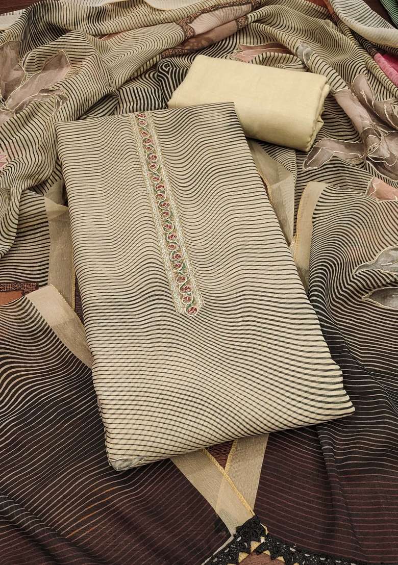 Peach Striped Organza Straight Kurta Set - Indya