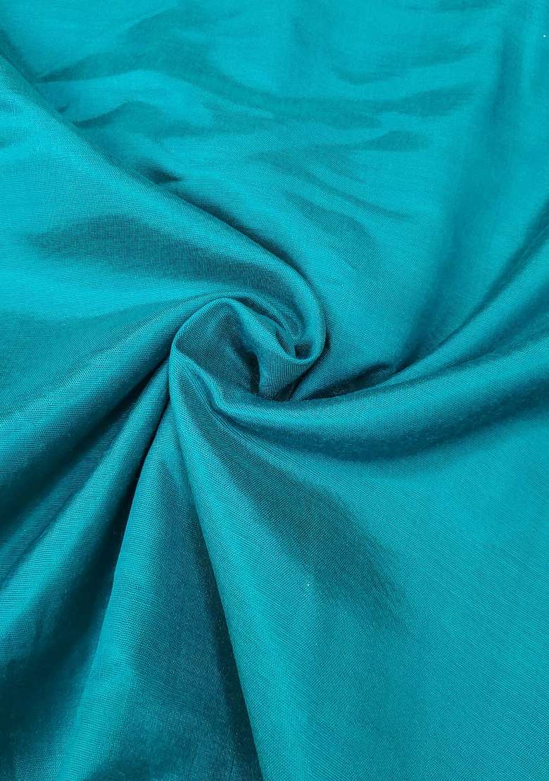 Teal Embroidered Silk Dress Material - Indya