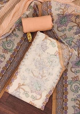 Orange Embroidered Oragnza Dress Material