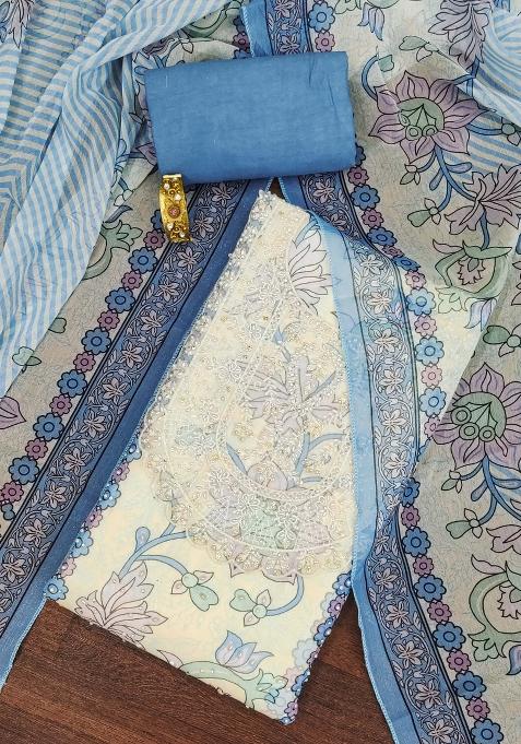 Teal Floral Print Organza Pakistani Suit Set