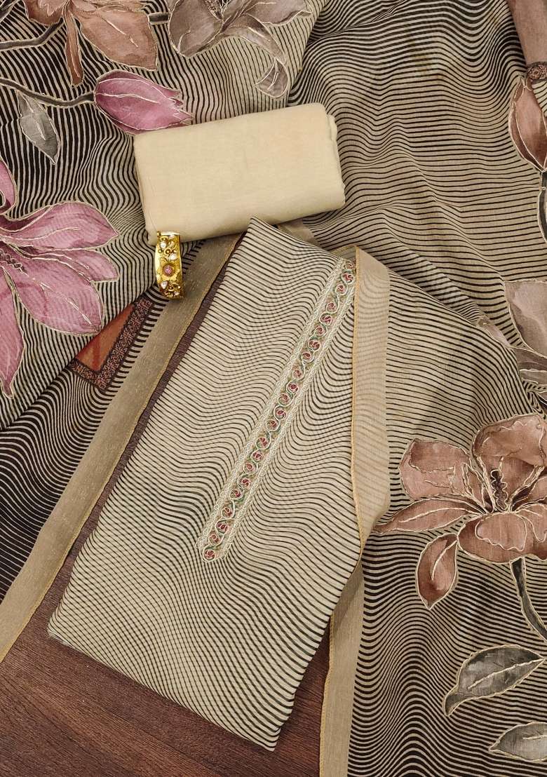 Peach Striped Organza Straight Kurta Set - Indya