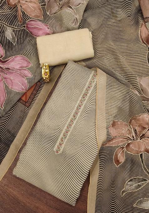 Peach Embroidered Oragnza Dress Material