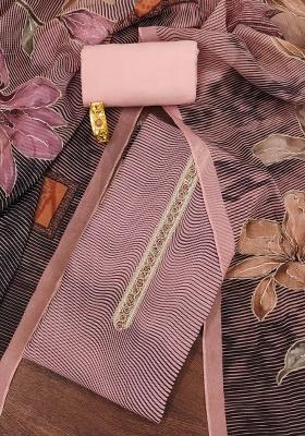 Pink Embroidered Oragnza Dress Material