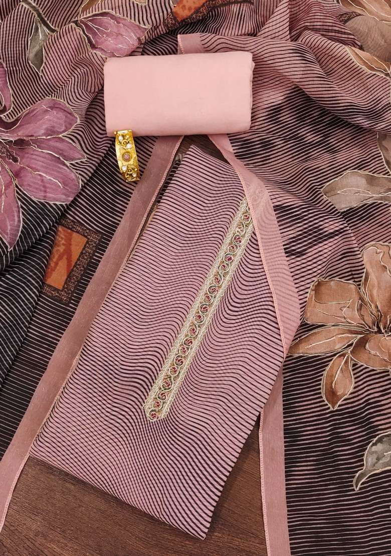Pink Striped Organza Straight Kurta Set - Indya