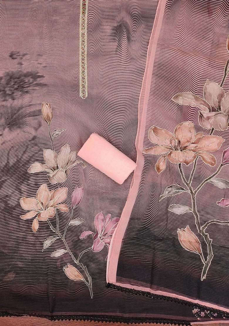 Pink Striped Organza Straight Kurta Set - Indya