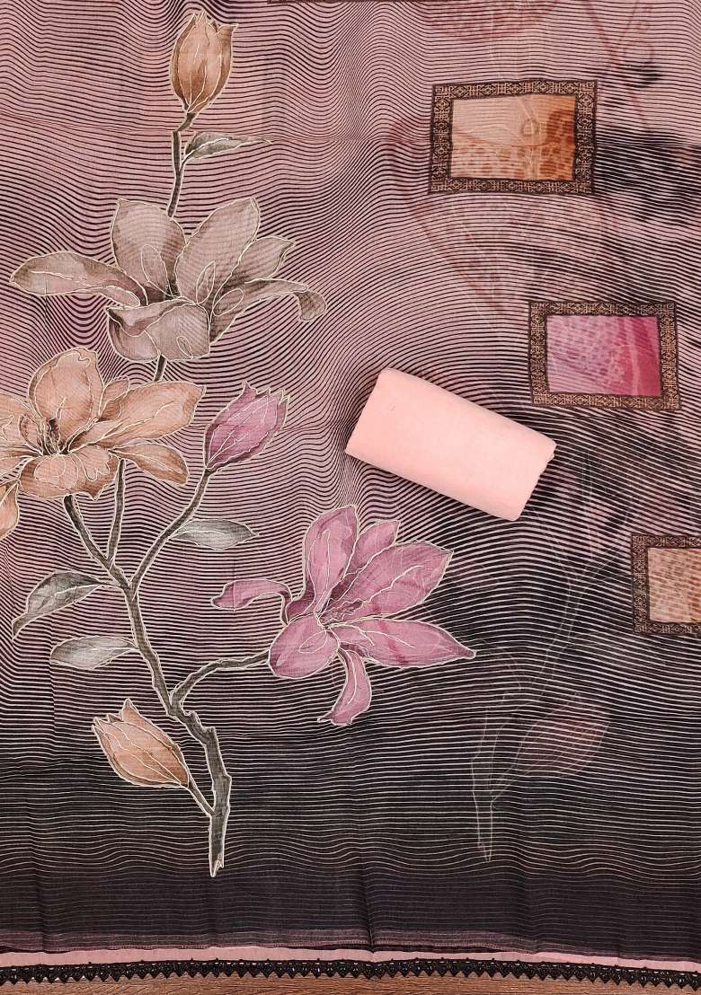 Pink Striped Organza Straight Kurta Set - Indya