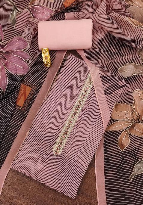 Pink Striped Organza Straight Kurta Set