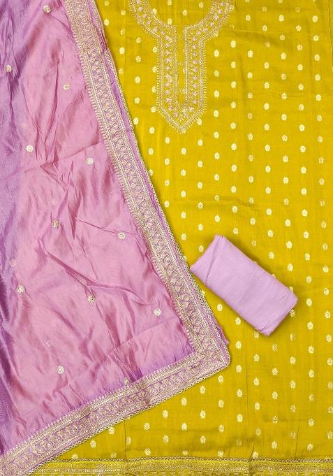 Yellow Embroidered Silk Dress Material