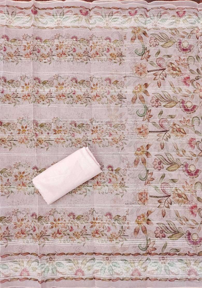 Baby Pink Embroidered Organza Straight Kurta Set - Indya