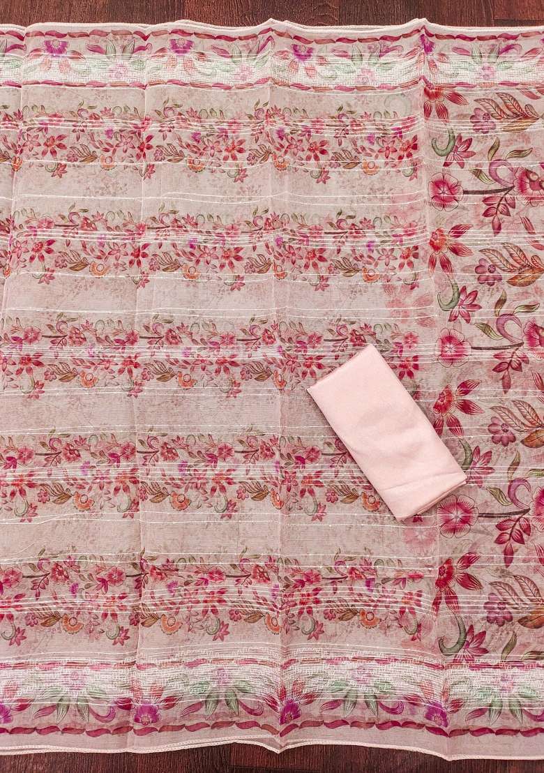 Pink Embroidered Organza Straight Kurta Set - Indya