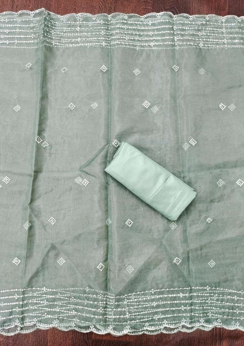 Sea Green Embroidered Organza Pakistani Suit Set - Indya