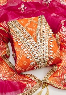 Multicolor Embroidered Oragnza Dress Material