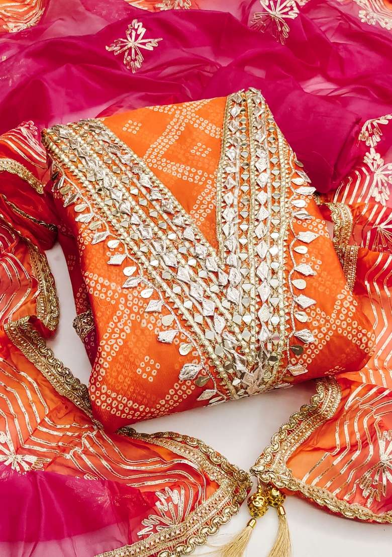 Multicolor Bandhani Organza Punjabi Suit - Indya