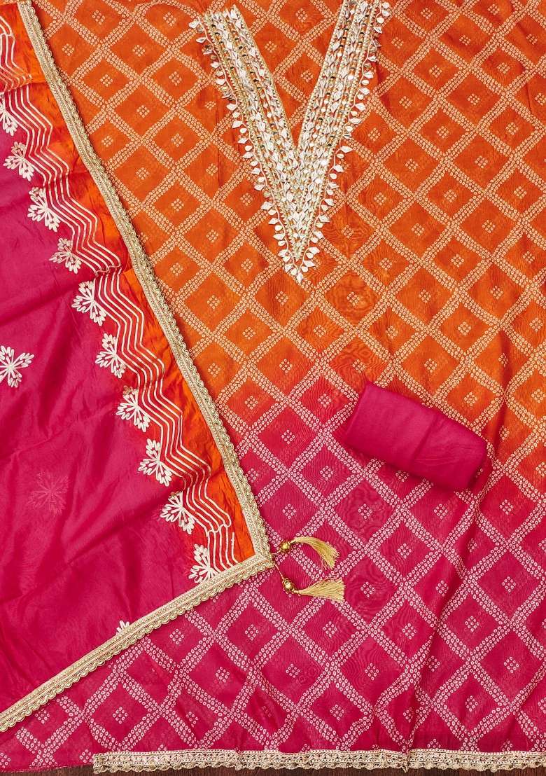 Multicolor Bandhani Organza Punjabi Suit - Indya