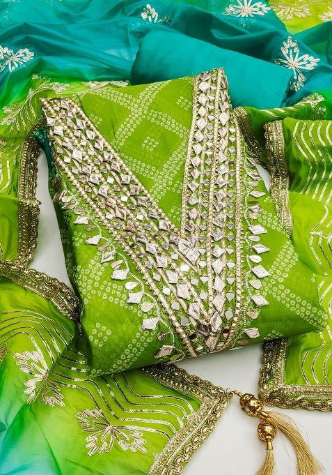 Multicolor Embroidered Oragnza Dress Material