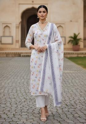 Lavender Embroidered Cotton Blend Dress Material