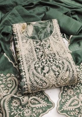 Sea Green Embroidered Cotton Blend Dress Material