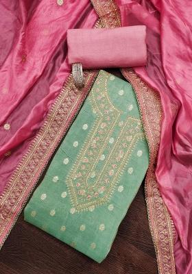 Green Embroidered Silk Dress Material