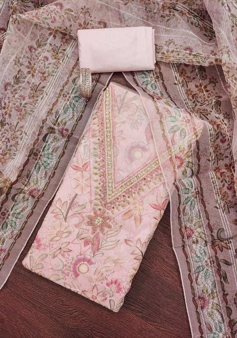 Baby Pink Embroidered Organza Straight Kurta Set