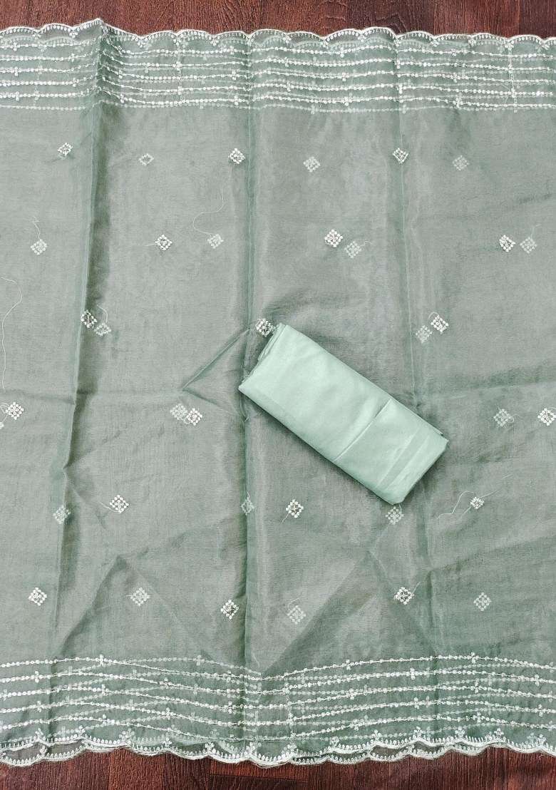 Sea Green Embroidered Organza Straight Kurta Set - Indya
