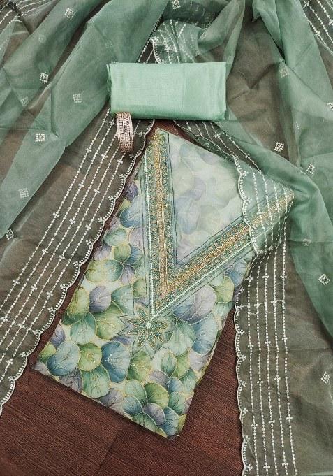 Sea Green Embroidered Organza Straight Kurta Set