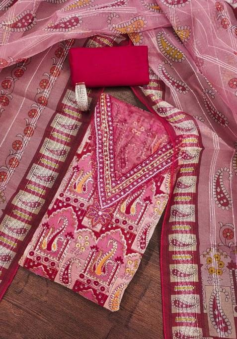 Red Printed Organza Straight Kurta Set