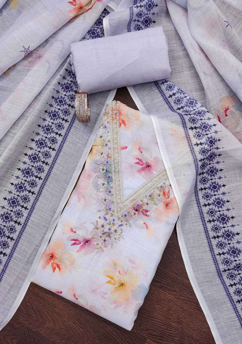 Lavender Embroidered Blended Straight Kurta Set - Indya