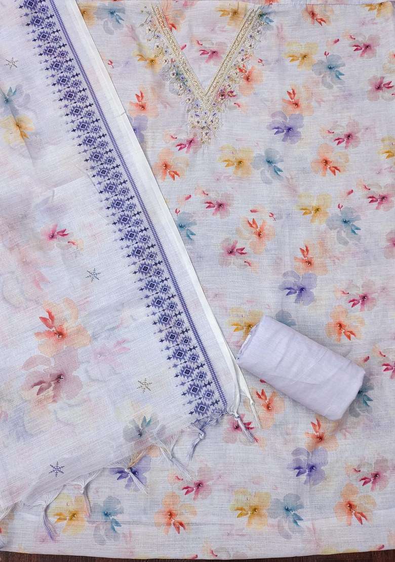 Lavender Embroidered Blended Straight Kurta Set - Indya