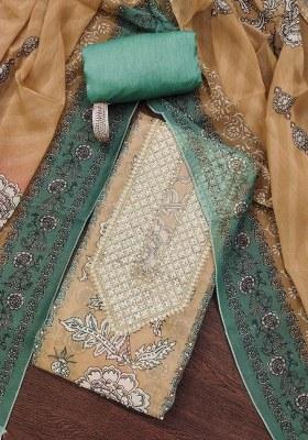 Green Embroidered Silk Dress Material