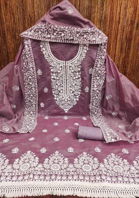 Lavender Chikankari Blended Pakistani Suit Set — view on Indya