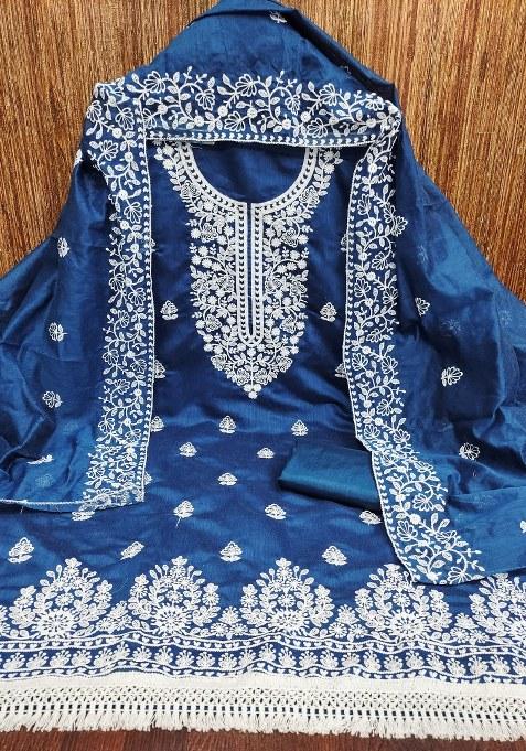 Teal Blue Chikankari Cotton Pakistani Suit Set