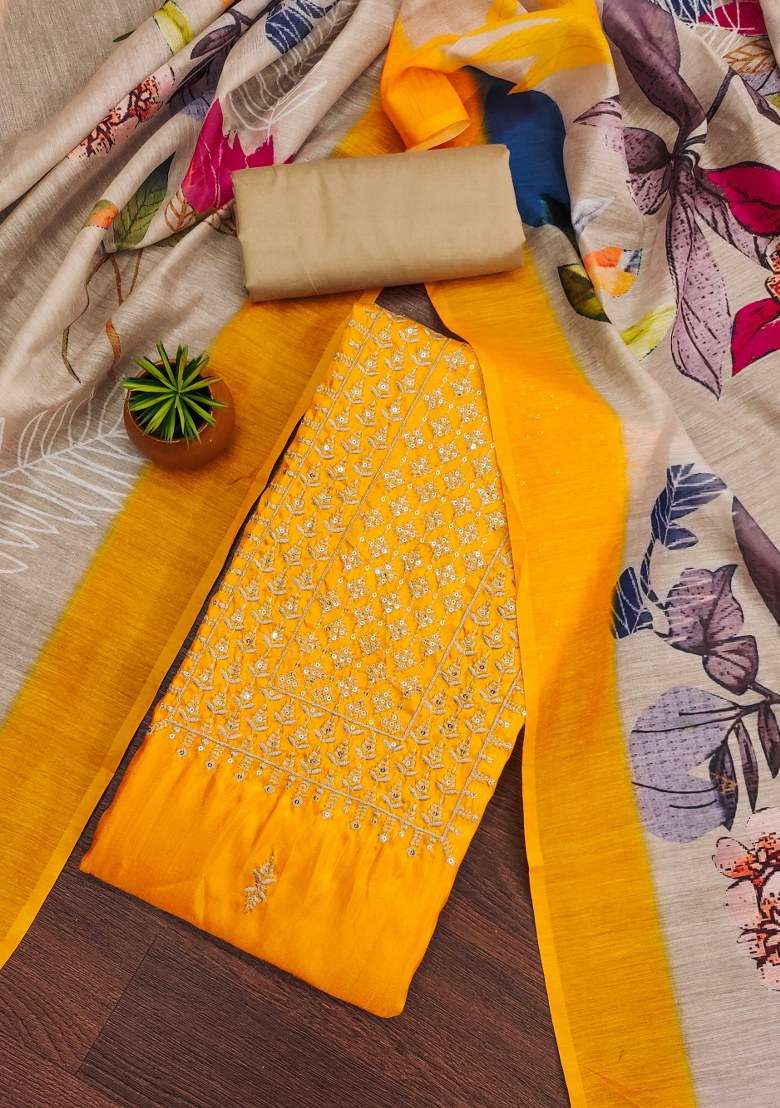 Yellow Embroidered Blended Straight Kurta Set - Indya