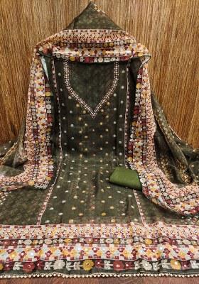 Green Printed Organza Pakistani Suit Set