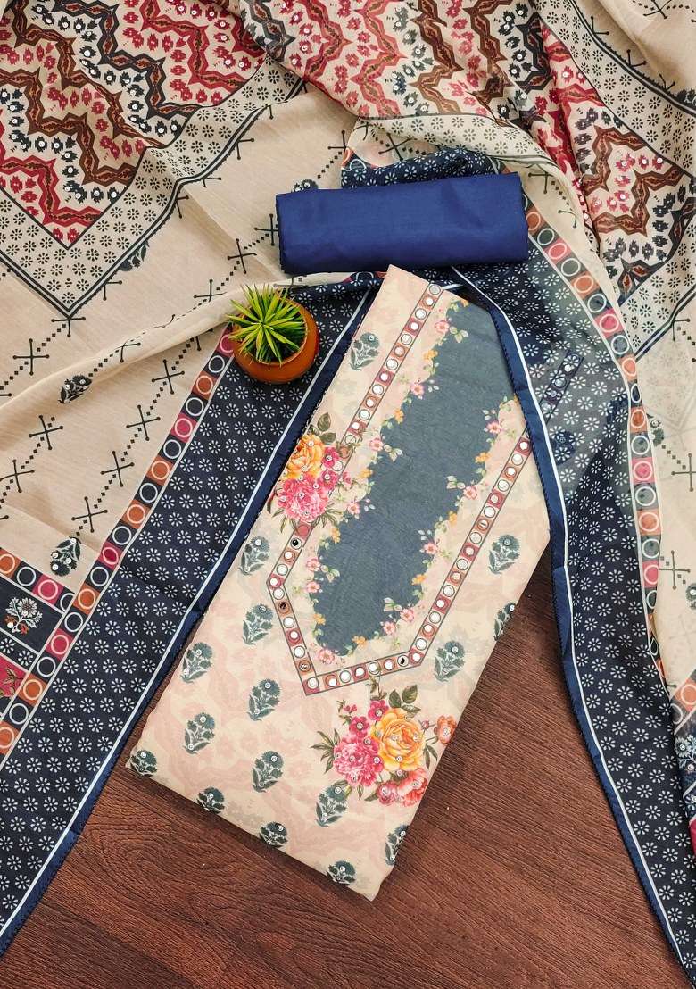 Blue Printed Organza Pakistani Suit Set - Indya