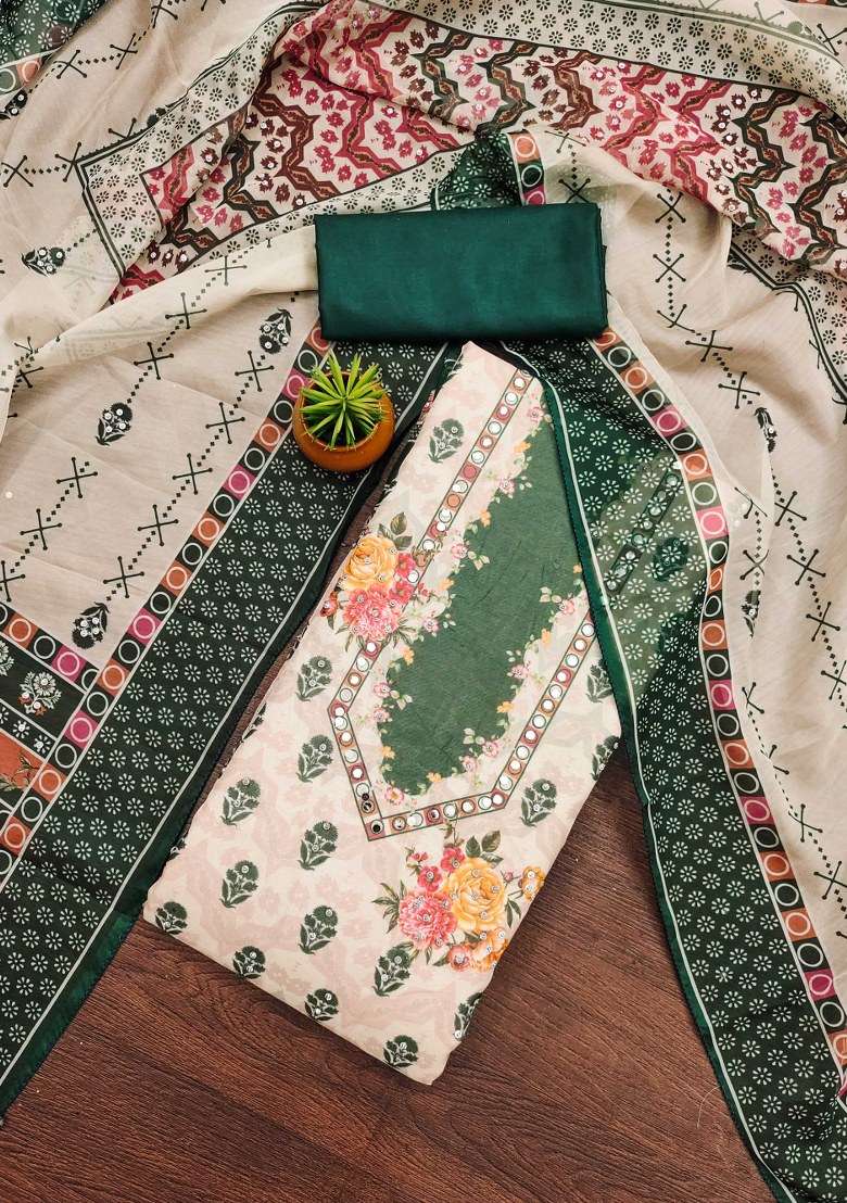 Green Printed Organza Pakistani Suit Set - Indya
