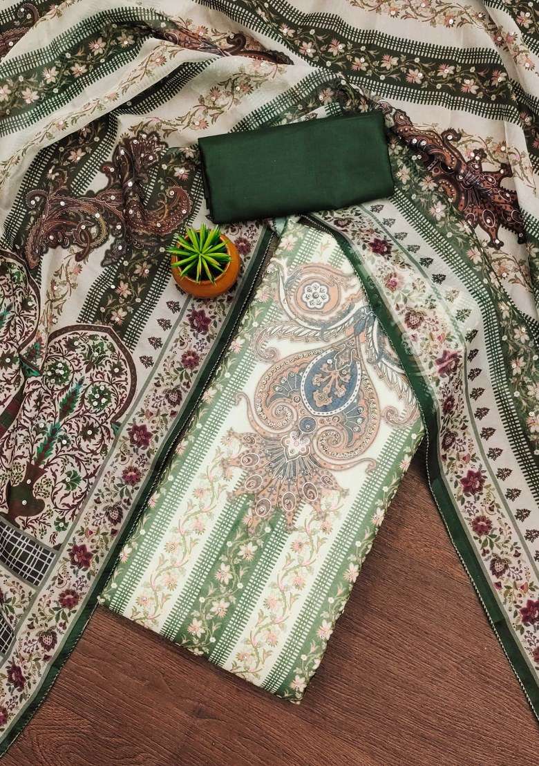Green Printed Organza Straight Kurta Set - Indya