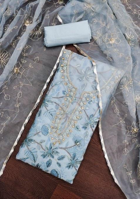 Sea Green Embroidered Organza Straight Kurta Set