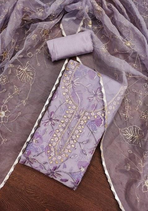 Lavender Embroidered Organza Straight Kurta Set