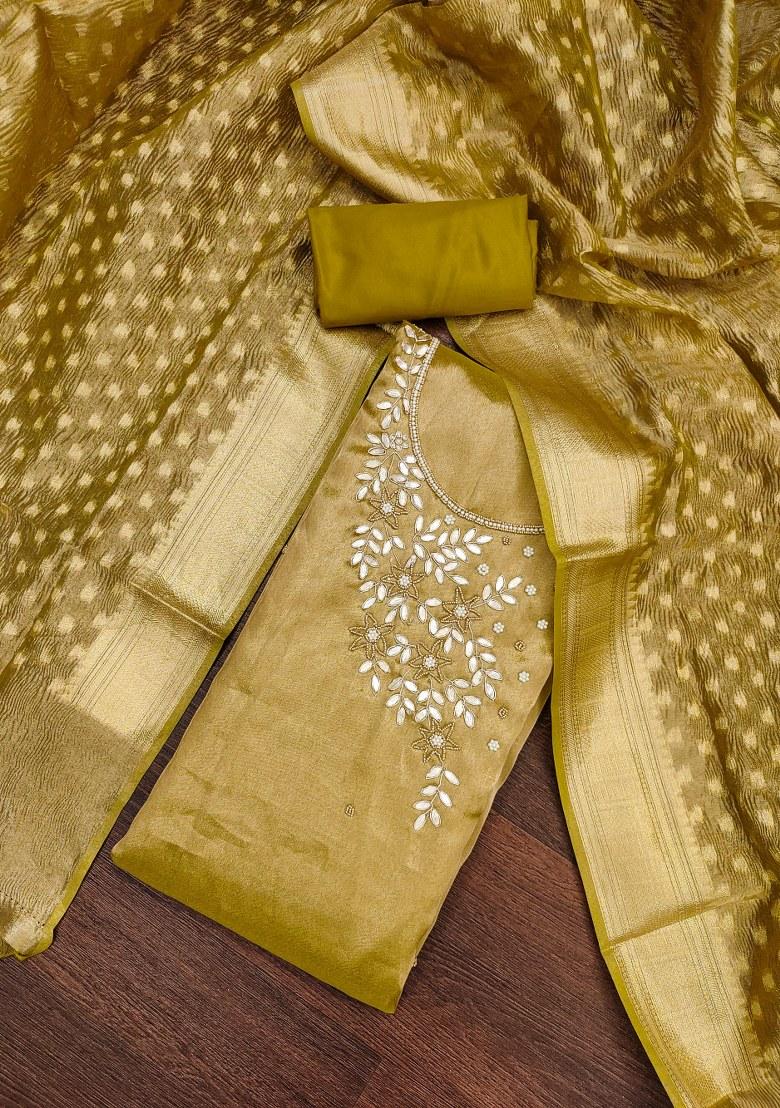 Mehandi Embroidered Viscose Dress Material