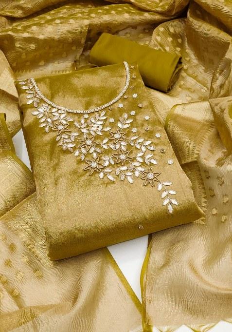 Mehandi Embroidered Viscose Dress Material