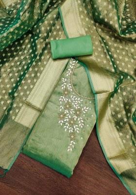 Green Embroidered Viscose Dress Material