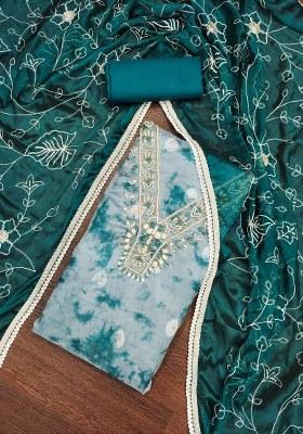 Multicolor Embroidered Oragnza Dress Material