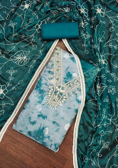 Multicolor Embroidered Oragnza Dress Material